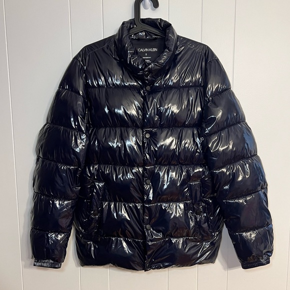 Calvin Klein shiny puffer jacket dark navy blue size S - Picture 1 of 7